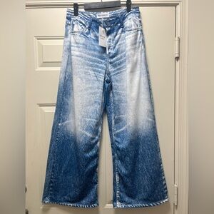 Mila Rosabella "Sweatpant" Denim-printed Wide Leg Jeans Acid Wash Look Pants L